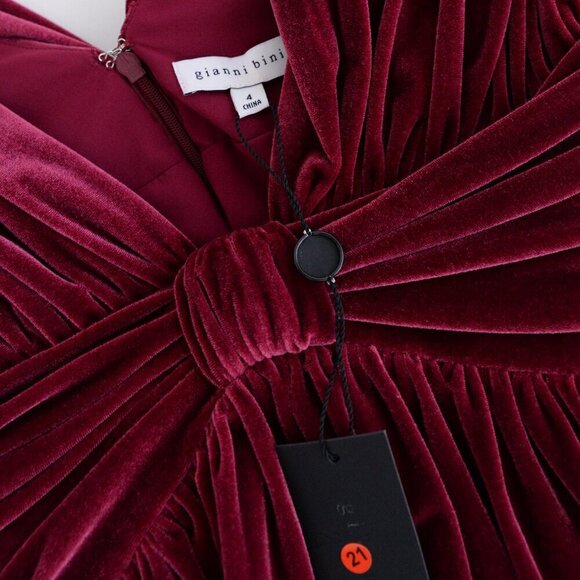 Gianni Bini Mariah Burgundy Long Sleeve Plunging V-Neckline Velvet Mini Dress 4 - Picture 12 of 12